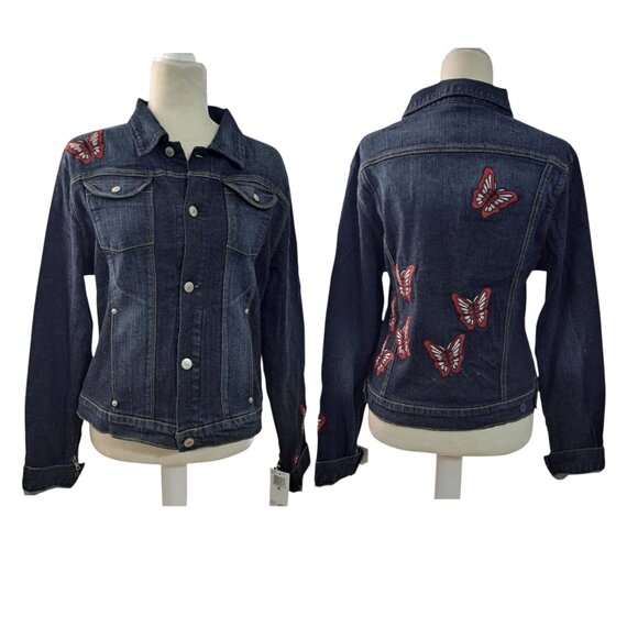 7 For All Mankind Women's Butterfly Embroidered Boho Classic Denim Jacket XL - Picture 2 of 9